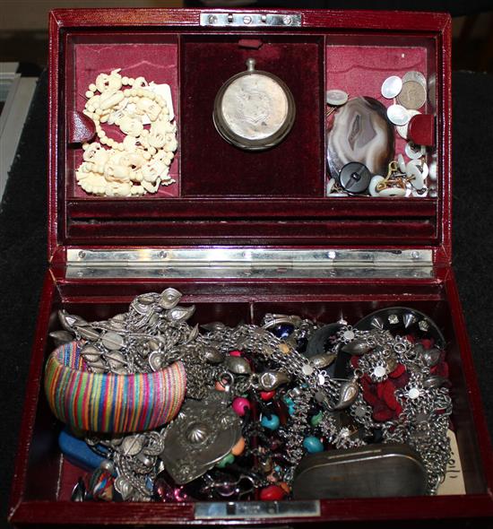 Leather cased quantity of costume jewellery & silver jewellery